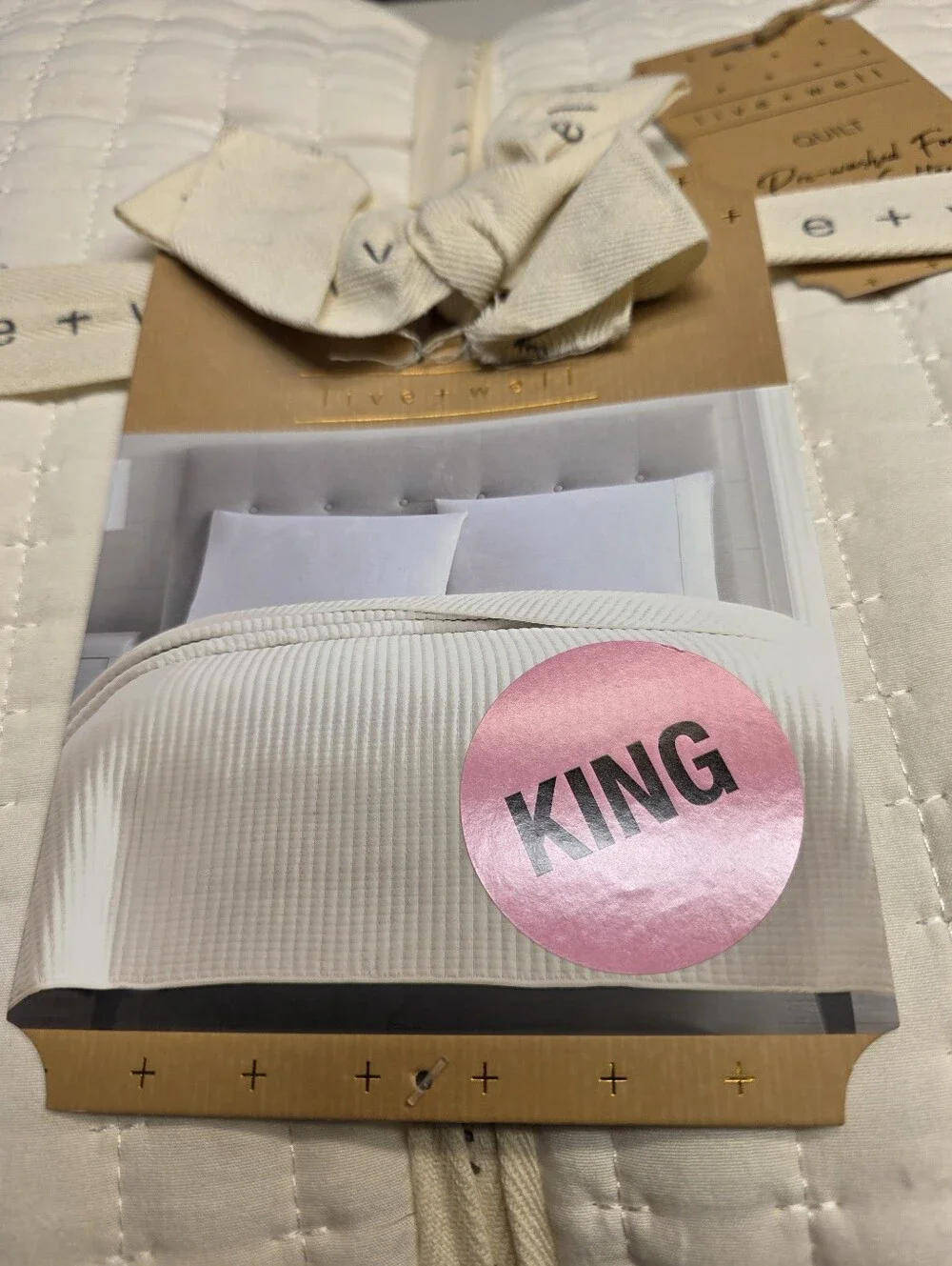 LIVE & WELL Garment Washed Box Stitch Quilt KING Size Logan CREAM - NEW